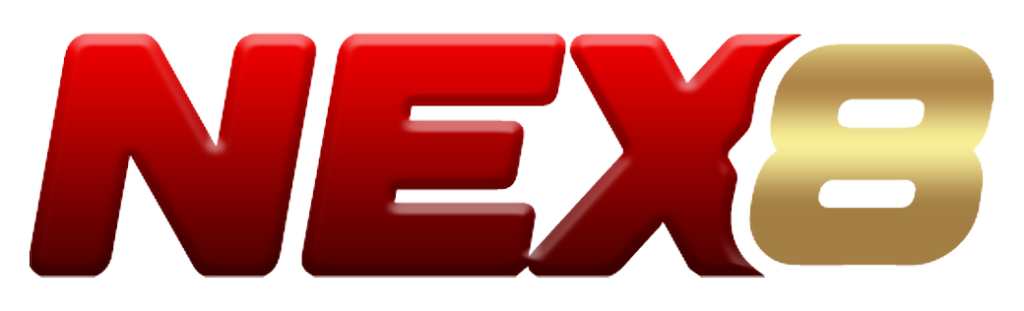 NEX8 အွန်လိုင်းဂိမ်းပလက်ဖောင်း – လူကြိုက်အများဆုံးဂိမ်း Glossy red "NEX" with gold "8" in 3D style, representing the NEX8 gaming brand logo.